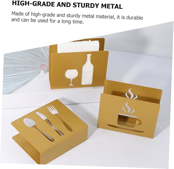 Homoyoyo Freestanding Metal Napkin Stand with Hollow Square Design Household Napkin Organizer Smooth Edges Compact Kitchen and Dining Table Decor