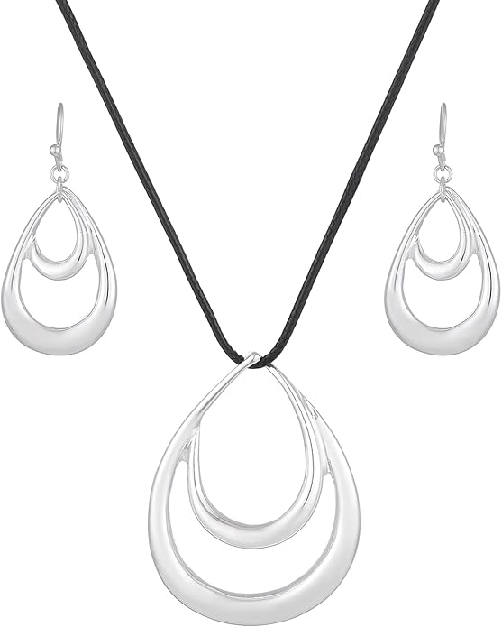 Madison Tyler Gold Plated Jewelry Set for Women | Silver Teardrop Pendant Necklace Trendy | Long Necklace with Snake Chain | Fashion Dangle Earring Set