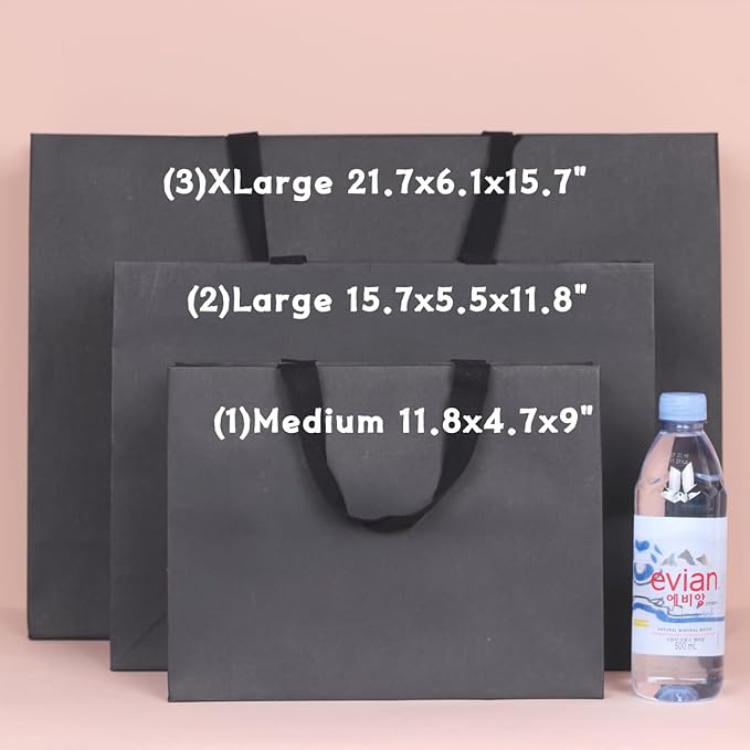 10pcs 15.7x5.5x11.8" (3) Large Size, Black Paper Bags with Black Cotton Handles, Thick Sturdy Durable Gift bags