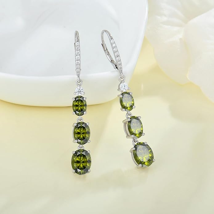 Women 925 Sterling Silver Birthstone 3-stone Leverback Drop Dangle Earrings 5A Cubic Zirconia Jewelry for Her