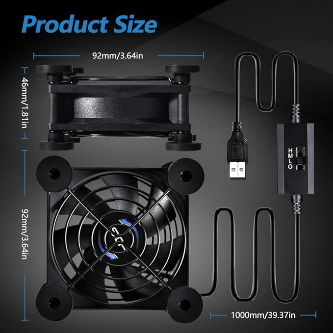 Quiet 80mm USB Fan, 5V USB Portable Cooling Fan for Flat Panel Xbox DVR PlayStation Router TV Receiver Computer Cabinet Cooler