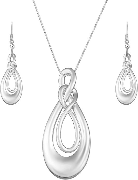 Madison Tyler Gold Plated Jewelry Set for Women | Silver Teardrop Pendant Necklace Trendy | Long Necklace with Snake Chain | Fashion Dangle Earring Set