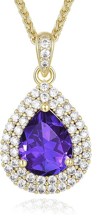 Valentine's Day Gift for Wife/Her-18K Gold Plated Teardrop Birthstone Necklace- with Light-Up Gift Box,Jewelry for Women,Anniversary Birthday Gifts for Women Her Wife Girlfriend Mom,Womens Jewelry