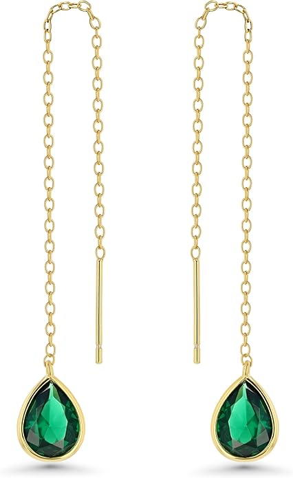 Long Dainty 18K gold plated Threader Chain (Green, Purple) Emerald Purple Dangle Earrings for Women by SNGIA, Minimalist Fashion Statement Trendy Thin Drop Jewelry Gifts