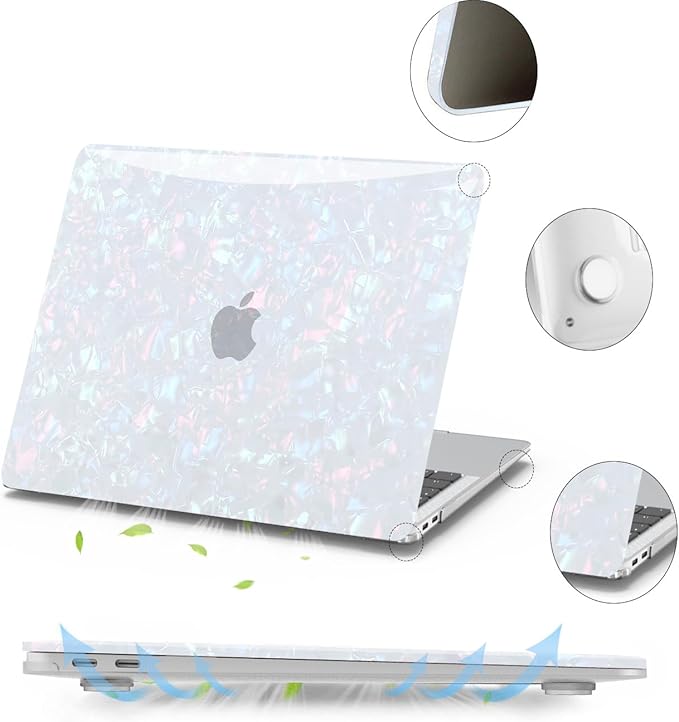 Anban Compatible with MacBook Pro 13 inch Case M2 M1 2025-2016 A2338 A2251 A2289 A2159 A1989 A1706 A1708, Plastic Hard Shell+Keyboard Cover+Screen Protector for MacBook Pro 13.3 inch Case, Shiny Pearl