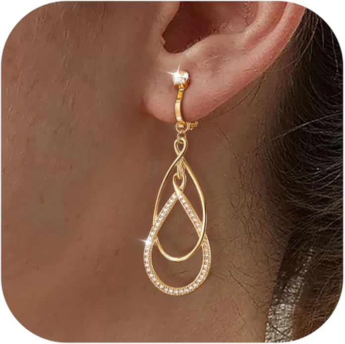 Clip on Earrings for Women Statement Drop Dangle Earrings for Women Jewelry Hypoallergenic Trendy 14K Gold/Silver Plated Earring Non Pierced Earring Jewelry Gifts Wedding Party Fashion Trendy Jewelry Gifts