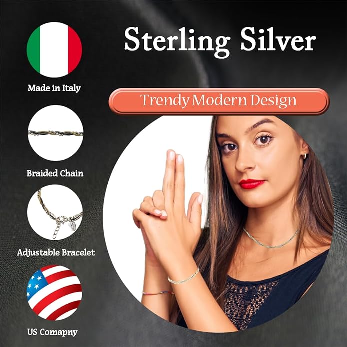 925 Sterling Silver Chain, Italian-Made Jewelry Set with Gold Tone Accent (Luxurious Leather Gift Box Included)
