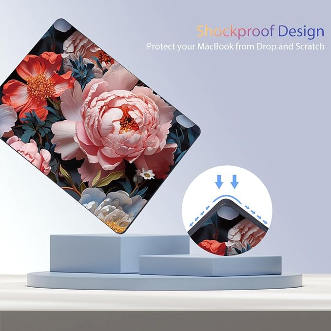 Teryeefi Compatible with MacBook Air 15 inch Case Release 2023 2024, Fits Model A3114/A2941,Design Pattern Slim Cover + Keyboard Cover + OTG Adapter for 15.3 inch MacBook Air M2 M3, Colorful Peonies