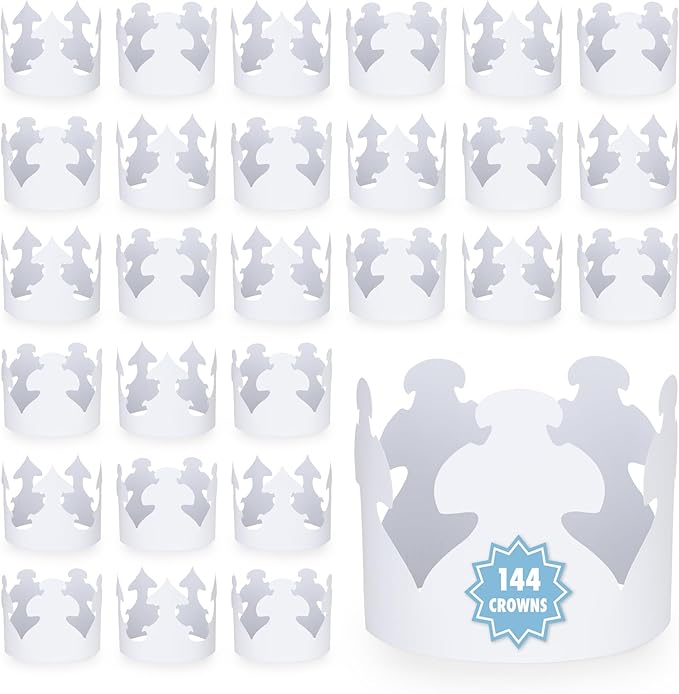Hygloss White Paper Crowns 144 Pack - Paper Crowns for Kids to Decorate - Craft Activity - Blank Crown for Adults - Perfect for Parties, Celebrations - DIY Crown Crafts