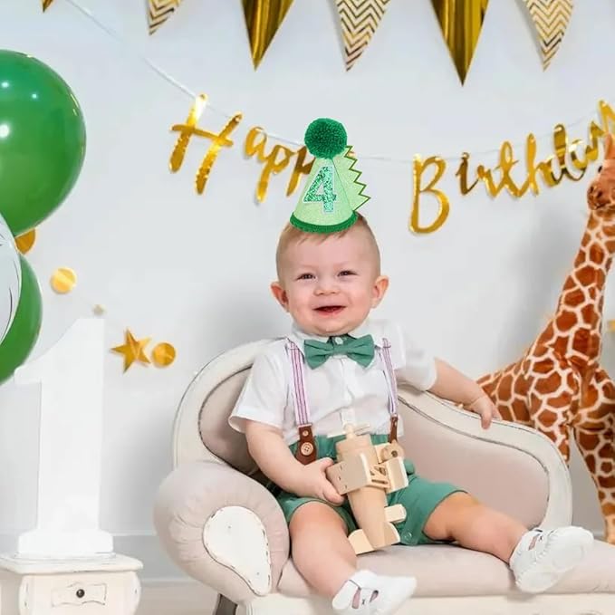 Green Glitter Dinosaur Birthday Cone Hat for 1-5 Years Old Kids Boys Dino Dinousour Birthday Hat Party Decoration