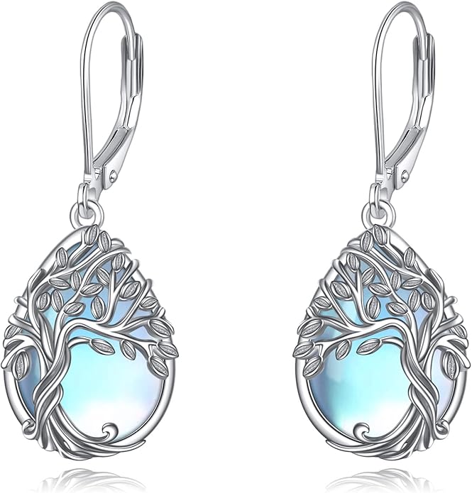 Tree of Life Earrings Sterling Silver Celtic Tree of Life Abalone Shell Dangle Drop Earrings for Women Jewelry