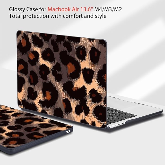 Teryeefi Compatible for 2022-2024 MacBook Air 13.6 inch Case M3 A3113/ M2 A2681, Flowers Hard Shell Case&Keyboard Cover&Type C Adapter for MacBook Air M3 M2 with Touch ID, Leopard Skin Pattern