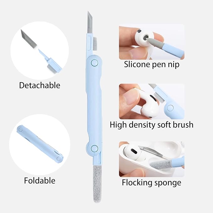 7 in 1 Electronic Cleaner Kit – Keyboard and Laptop Cleaning Kit with Brush for AirPods Pro, Phone, Computer, and Screen, Includes Bonus Flannel Cloth – Blue