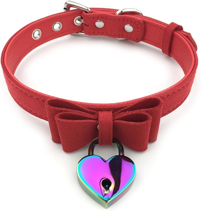 Destiny Love Bell Padlock Choker Collar Necklace Lolita Bow Collar Cat Kitty Velvet Necklace with Heart Lock and Key with Box for Women and Men