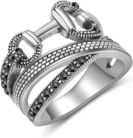 Gold Rings for Women Fashion Vintage Chunky Statement Punk Marcasite Ring Multiple Rows Band Costume Jewelry for Her
