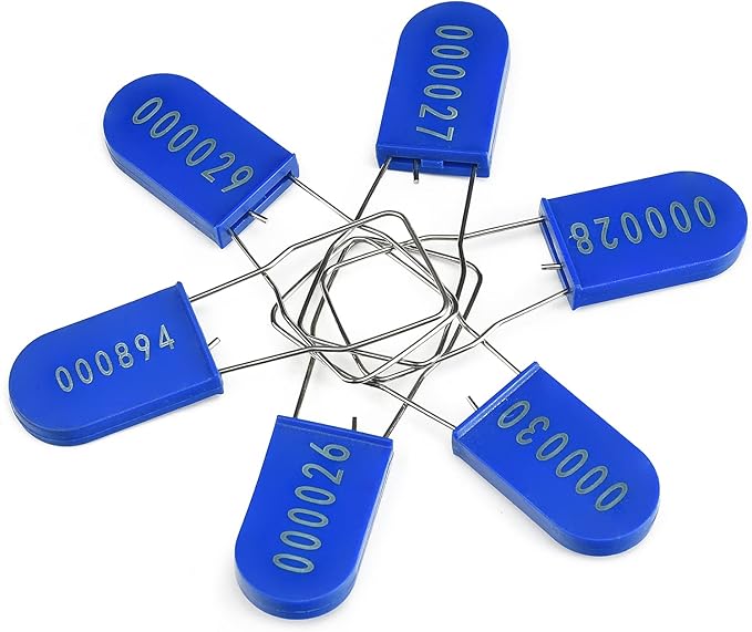 50PCS Plastic Padlock Security Seals Metal Wire Padlocks Electric Meter Lockout Tags Disposable Anti-Tamper Lock Numbered Anti Tamper Tags Blue