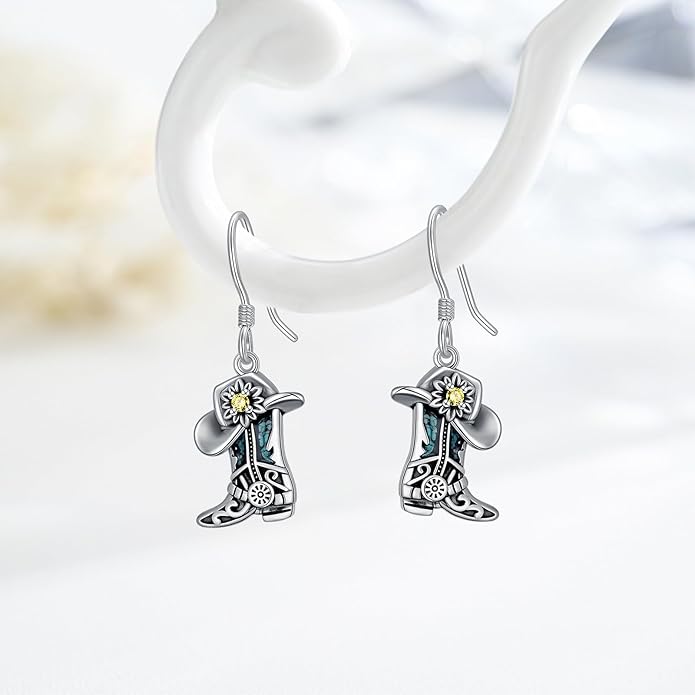 Western Earrings for Women 925 Sterling Silver Turquoise Western Country Dangle Drop Earrings Country Jewelry Gifts for Cowgirl Cowboy