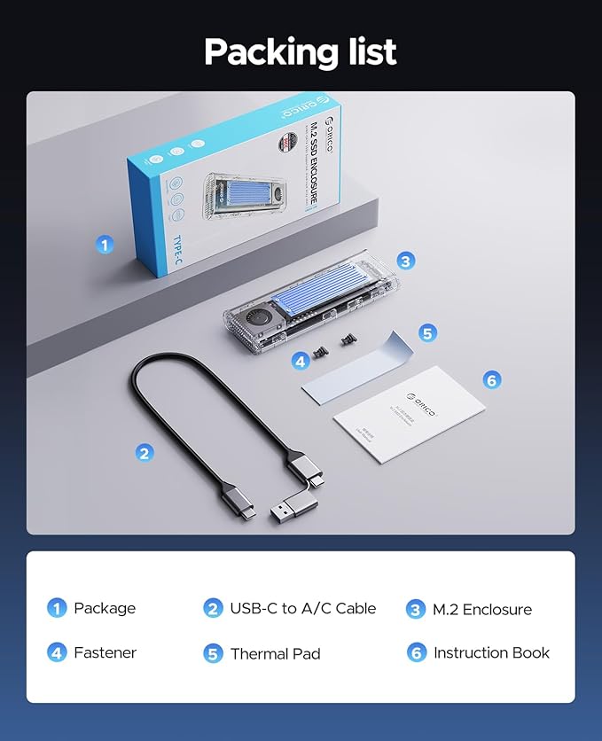ORICO 40Gbps M.2 NVMe SSD Enclosure with Built-in Cooling Fan, Tool-Free External Hard Drive Enclosure, Support 2230 2242 2260 2280(M Key), Compatible with Thunderbolt 3/4 USB4/3.2/3.1/3.0/2.0-TCM2U4