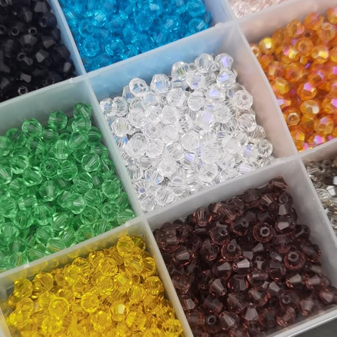 INSPIRELLE Approx 2400pcs 4mm Transparent Multicolor Bicone Beads for Jewelry Bracelet Making Bulk Faceted Crystal Glass Briolette Beads