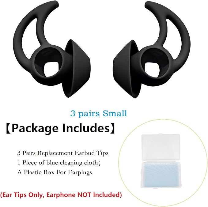 3 Pairs Earbud Tips Small，Eartips Compatible with Bose QuietComfort Earbuds and Sport Earbuds，Black