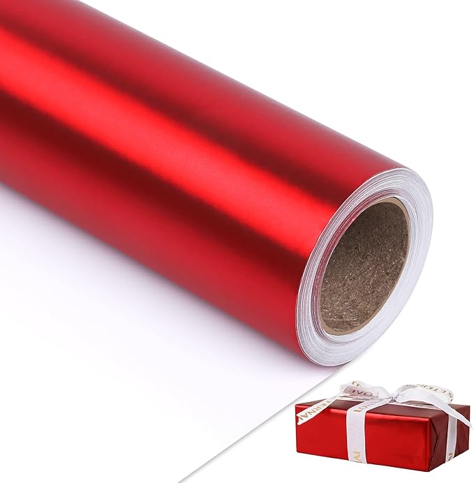 NESCCI Matte Metal Red Wrapping Paper, Solid Color Paper,Gift Wrapping Paper,Perfect for Wedding,Valentine's Day,Birthday, Christmas,Baby Shower,DIY Bouquet (17.5 Inches X 32.8 Feet)