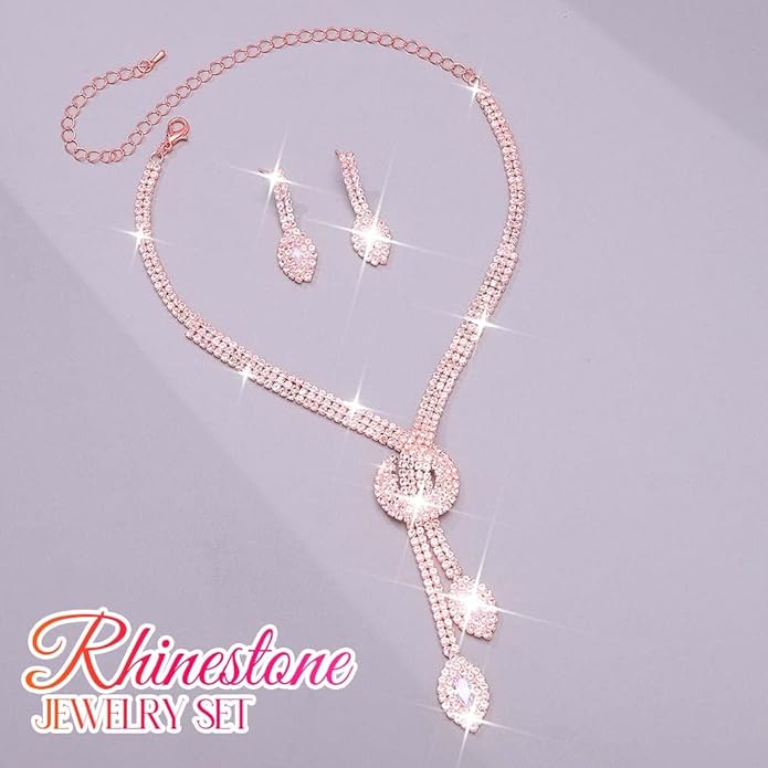 Unicra Silver Rhinestone Bridal Wedding Jewelry Set Crystal Necklace Earrings Sets Formal Prom Costume Jewelry Sets for Women and Brides