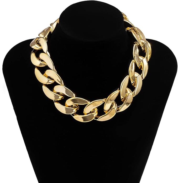 YOOESTORES82 Acrylic Gold Chunky Chain Necklace Earrings Set for Women,Punk Short Thick Wide Cuban Link Choker Necklaces Trendy Drop Dangle Earring Jewelry Set