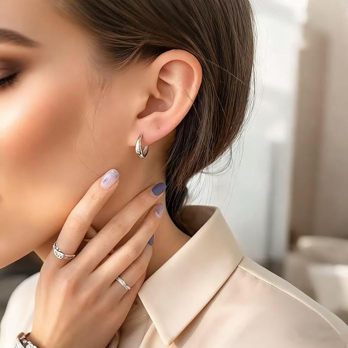Chunky Small Hoop Earrings for Women 14mm/16mm/19mm Stainless Steel Huggie Earrings Everyday Jewelry Gift for Wife Mom, with Gift Box