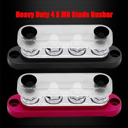 4 x M8 (5/16") Studs Power Distribution Block Bus Bar 12V, Ampper 4.3" 200A Marine BusBar Battery Distribution Block W/Cover for Car Boat Solar (Red & Black)