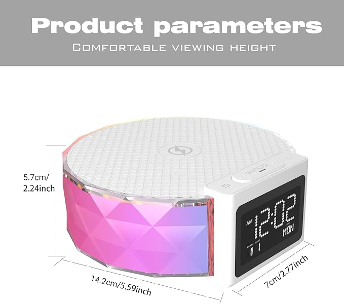 Alarm Clock with Fast Wireless Charging 15W,Digital Alarm Clock Night Lamp for Bedroom, RGB Nightlight for 5 Colors,Snooze Mode,8 Types of Music with Cable (White)