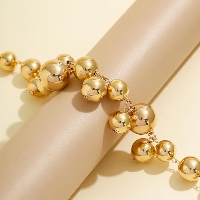 Chunky Pearls Statement Choker Necklace for Women,14K Gold Large Beaded Punk Ball Cluster Collar Necklace Party Dainty Jewelry Gift