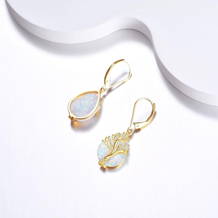DOVRAN 10K 14K Solid Gold Leverback Earrings for Women Real Yellow Gold Filigree Dangle Earrings Trendy Jewelry Birthday Christmas Gifts for Wife Mom