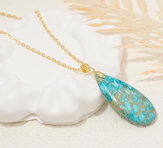 Stone Necklaces for Women Teardrop Gemstone Pendant Necklace Natural Stone Chain Necklaces