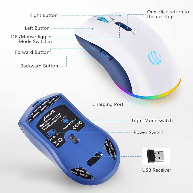 Wireless Bluetooth Mouse, 2.4G and Bluetooth 5.2 Ergonomic Rechargeable USB Optical Mouse, 3 Adjustment DPI，1600 DPI Dual Mode Silent Wireless Mouse for Mac，Laptop, PC, Windows.(White)
