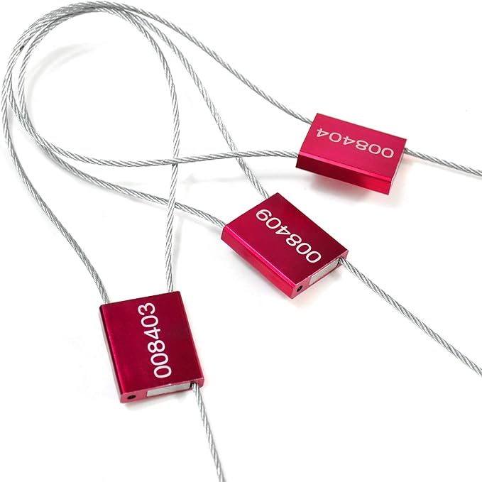 LeadSeals(R) 500 Red Steel Cable Seals - Metal Security Tags - Truck Trailer Seal - Anti-Tamper - Pull-Tite - ISO 17712