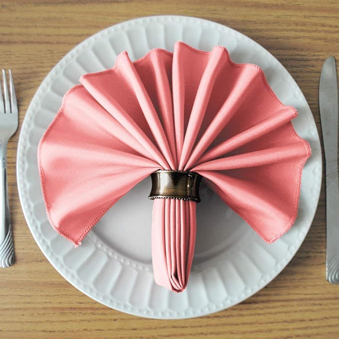 TableLinensforLess 17"x17" Polyester Cloth Napkins, Set of 6 (Pink) | Easy-Care, No-Iron Finish, Superior Color Retention, Machine Washable