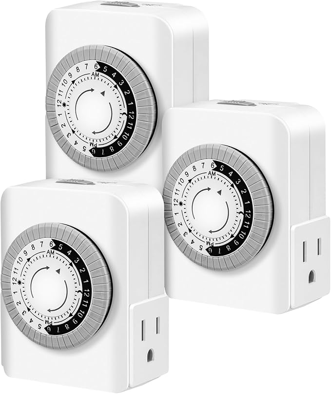 Outlet Timer,Timers for Electrical Outlets Indoor with 3-Prong Dual Outlet,24-Hour 30 Minute Daily On/Off Cycle, Plug-in Mechanical Timers for Christmas Lights, Lamps, Grow Light (3-Pack)