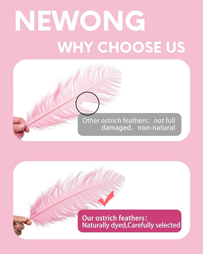 NEWONG 30pcs Light Pink Ostrich Feathers Natural Bulk 9-12inch(23-30cm) Vase Craft Wedding Home Party Centerpieces Christmas Day coquettish Valentine's Day Decoration