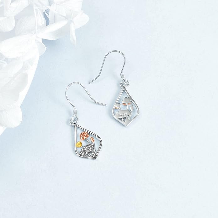 VONALA Flower Earrings for Women 925 Sterling Silver Rose/Lotus/Scottish Thistle/Tulip/Lilac/Mushroom/Pineapple Dangle Drop Earrings Flower Jewelry Gifts for Women Girls Birthday Gifts