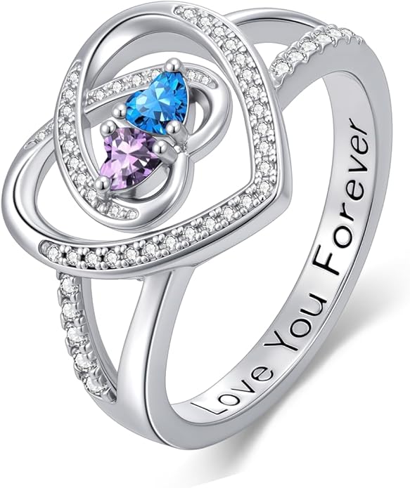Valentine's Day Gifts for Women Birthstone Rings for Women Heart Statemet Engagement Eternity Wedding Promise Rings Jewelry Anniversary Christmas Valentine Mothers Day Birthday Gifts for Wife Her Girlfriend