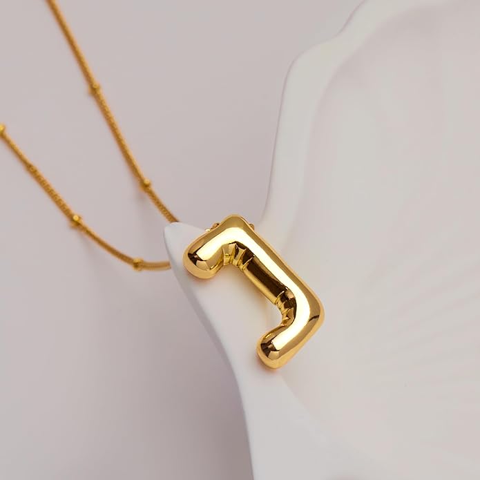Inerney Valentines Day Gifts Gold Bubble Letter Necklace Initial Necklaces for Women, Chunky 14K Plated Balloon Initials, Trendy Charm Non Tarnish Custom Name Pendant Jewelry Gifts for Mom