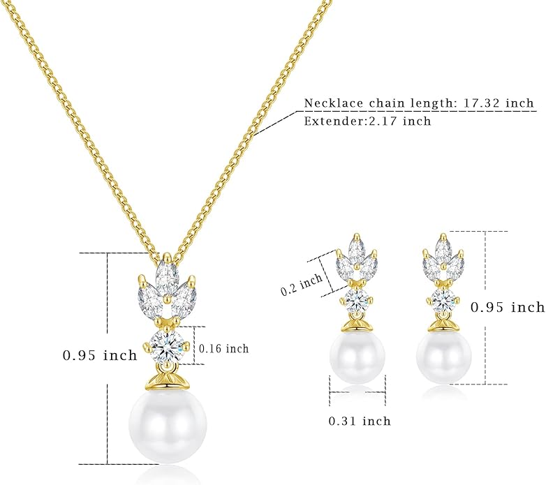 Wedding Jewelry for Bride Bridesmaid, Pearl Dangle Earrings and Pendant Necklace Set Bridal Jewelry for Promise Wedding Party