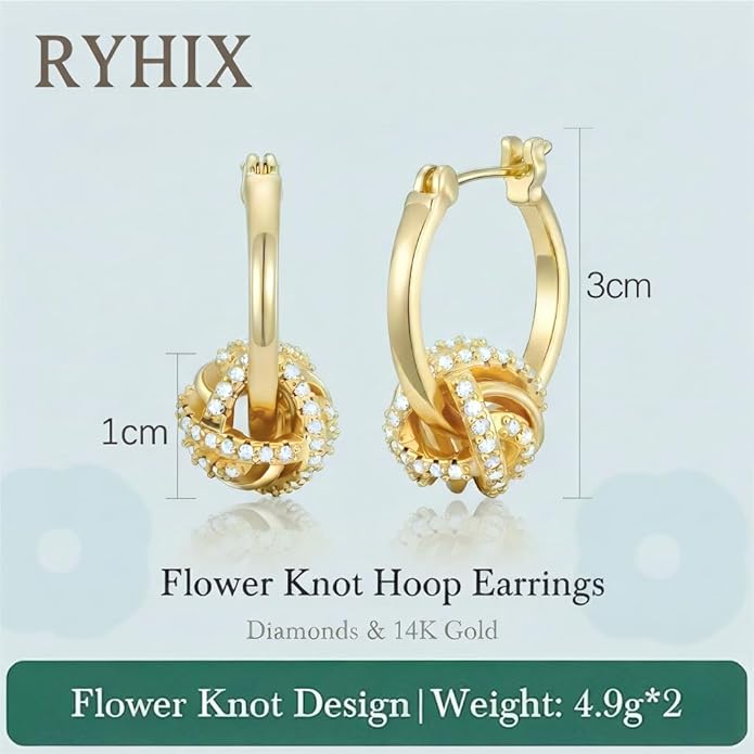 14K Gold Plated Hoop Earrings for Women Gold Plated Earrings for Women Gold Knot Earring for Womens Hoops Hypoallergenic Rotating Love Knot Design Dainty Dangle Drop Earring