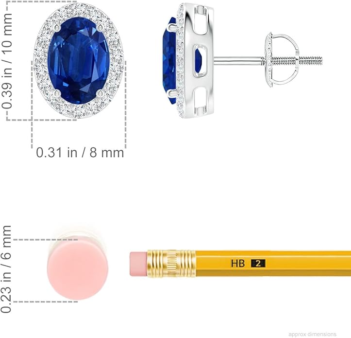 ANGARA Natural Blue Sapphire Earrings for Women | Prong-Set Oval Blue Sapphire Stud Earrings with Diamond Halo in 14K Solid Gold/Platinum | September Birthday, Anniversary, Gemstone Jewellery Gift