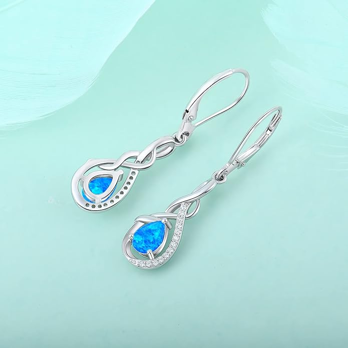 Starchenie Infinity Dangle Drop Earrings Sterling Silver Leverback Earrings Gemstones Twisted Jewelry