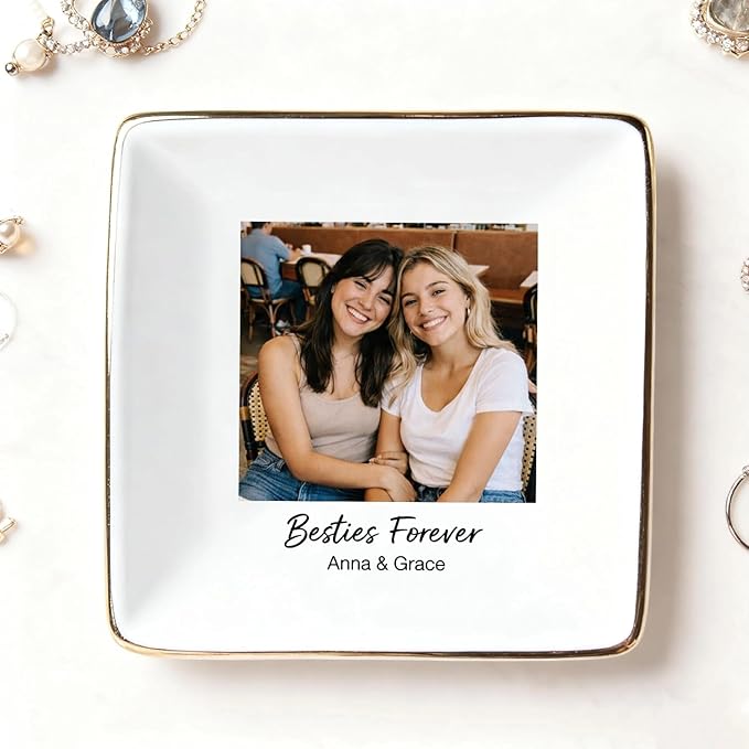 My4gifts Personalized Besties Photo Jewelry Dish, Sisters Jewelry Dish, Custom Besties Gifts, Bff Gifts, Friendship Gift, Best Friend Gift for Women, Custom Jewelrys Plate, Birthday, Christmas/4