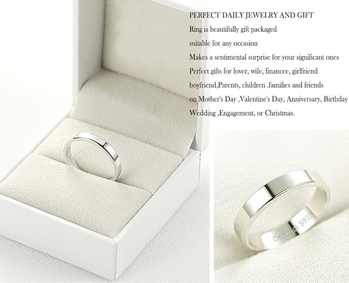 Dankadi Simple Fashion S925 Sterling Silver Ring Smooth Plain Dome Comfort Solid Silver Wedding Ring For Men & Women 3.5 mm 3-13# 24k Real Gold Plated Jewelry