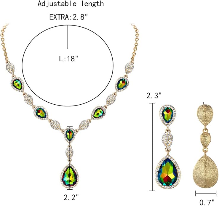 EleQueen Women's Cubic Zirconia Teardrop Y-Necklaces Dangle Earrings Jewelry Sets for Brides Bridesmaids