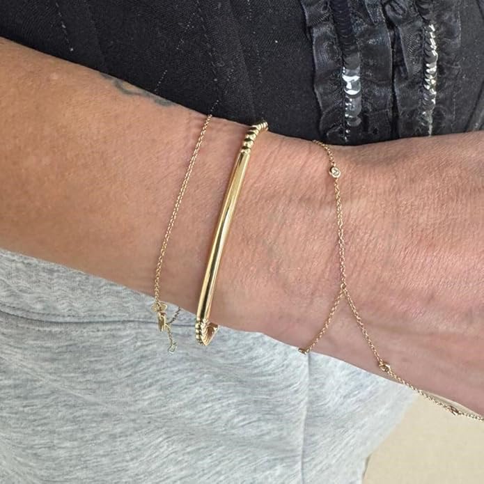 Anela 14kt Gold Filled Beaded Stretch Bracelet with Tube Pendant, Tarnish Free Water Resistant Stacking Jewelry for Women