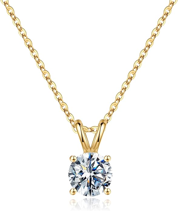 SMILEST Birthstone Necklace for Women Mom Wife, 1ct Sparkle Round Cut Birthstone Pendant 925 Sterling Silver Necklace Gifts for Women Mom Wife Friend